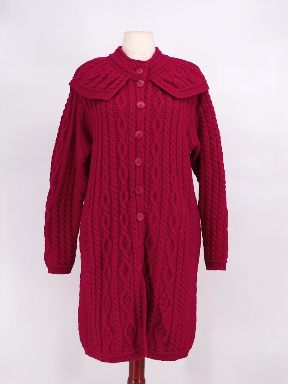 ARAN CRAFTS  Merino Wool Long Cardigan Sweater in Fushia Red Size XXL